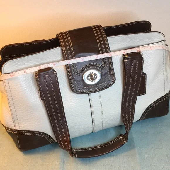 Coach Hamptons Pebble Leather White Brown Satchel - Picture 2 of 13